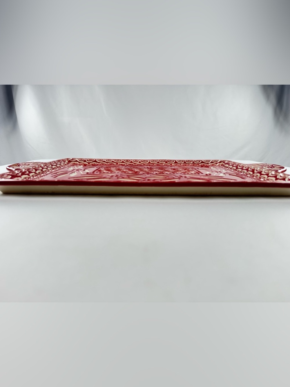 Temp-Tations Carved Old World Red Stoneware Serving Platter - Picture 4 of 7